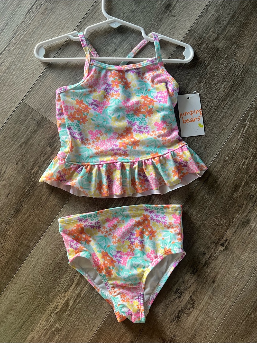 jumping beans Floral Ruffle Tankini in Pink, Orange, Aqua & Yellow
